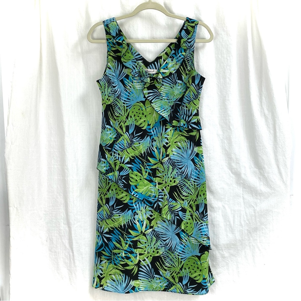 JESSICA Sleeveless Tropical Print Summer Dress midi